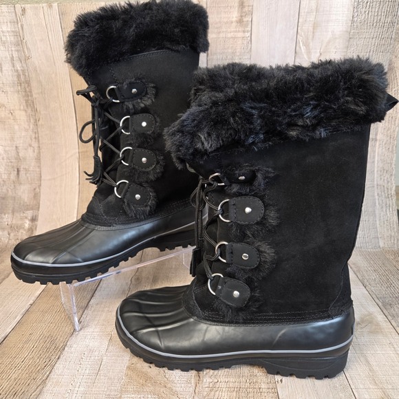 Khombu Women's Black Faux Fur Suede Duck Boots Nordic Snow Boots Size 10 - Picture 1 of 8